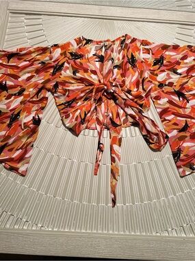 Tie-Front Crop Top in Coral Multi Floral
